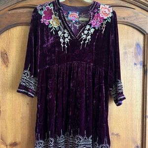Johny Was velvet tunic with pretty embroidery